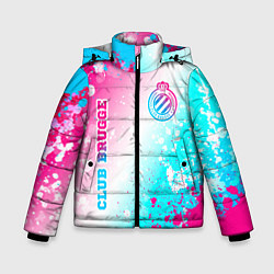 Куртка зимняя для мальчика Club Brugge neon gradient style вертикально, цвет: 3D-черный