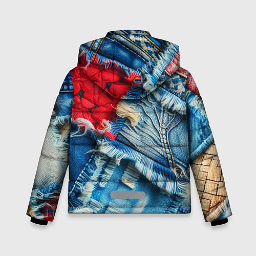 Зимняя куртка для мальчика Авангардный джинсовый пэчворк - нейросеть / 3D-Светло-серый – фото 2