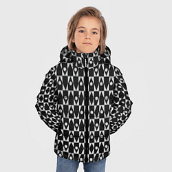 Куртка зимняя для мальчика Чёрно-белые ромбы и круги на чёрном фоне, цвет: 3D-черный — фото 2