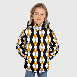 Куртка зимняя для мальчика Жёлтые и белые ромбы на чёрном фоне, цвет: 3D-красный — фото 2