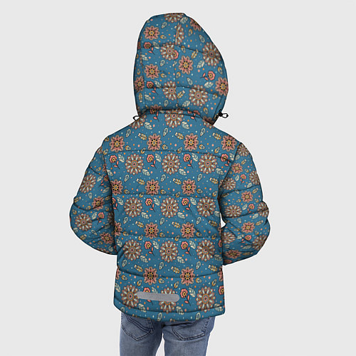 Зимняя куртка для мальчика Цветочный узор в стиле бохо на синем / 3D-Красный – фото 4