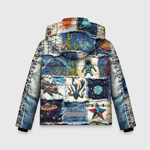 Зимняя куртка для мальчика Джинсовый пэчворк с пришельцами / 3D-Черный – фото 2