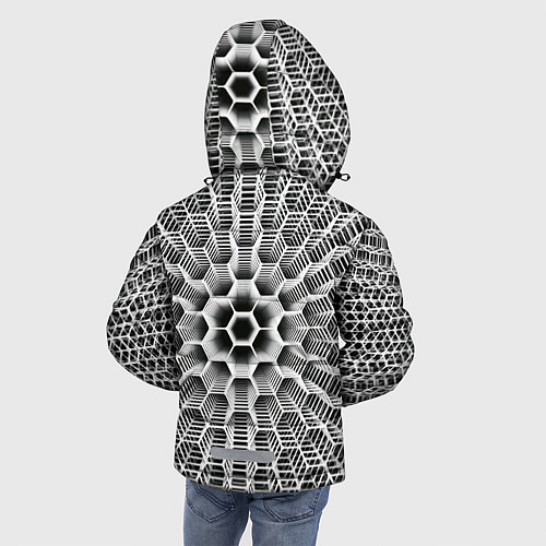 Зимняя куртка для мальчика Бесконечный гексагональный каркас / 3D-Светло-серый – фото 4