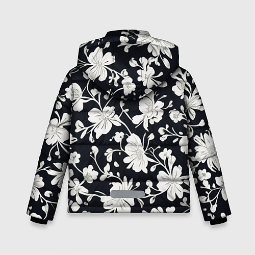 Зимняя куртка для мальчика Патерн белых цветов на черном фоне / 3D-Черный – фото 2