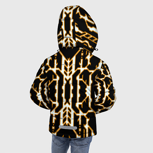Зимняя куртка для мальчика Техно белые линии с жёлтой обводкой на чёрном фоне / 3D-Красный – фото 4