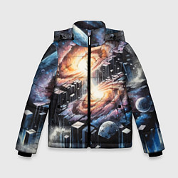 Куртка зимняя для мальчика Слияние двух галактик - неоновое свечение, цвет: 3D-черный