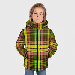Куртка зимняя для мальчика Зелено-красная клетка, цвет: 3D-светло-серый — фото 2