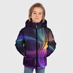 Куртка зимняя для мальчика Радужные неоновые волны и разводы на черном фоне, цвет: 3D-светло-серый — фото 2