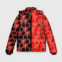 Куртка зимняя для мальчика Техно-киберпанк шестиугольники красный и чёрный с, цвет: 3D-светло-серый