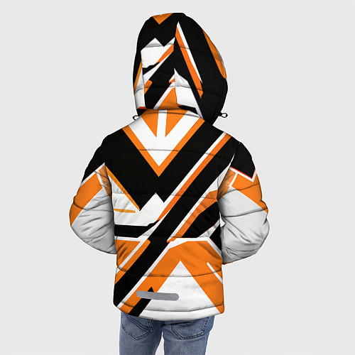 Зимняя куртка для мальчика Чёрно-оранжевые широкие линии на белом фоне / 3D-Красный – фото 4