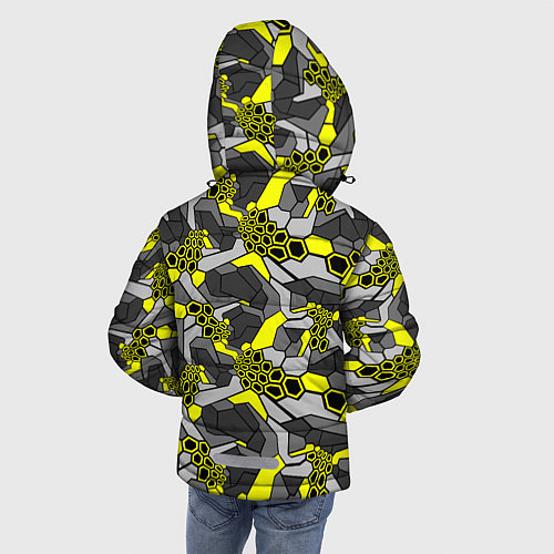 Зимняя куртка для мальчика Шестиугольная текстура желтого камуфляжа / 3D-Светло-серый – фото 4