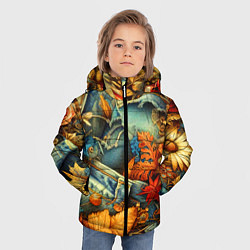 Куртка зимняя для мальчика Композиция из цветов и рваной джинсы - нейросеть, цвет: 3D-светло-серый — фото 2