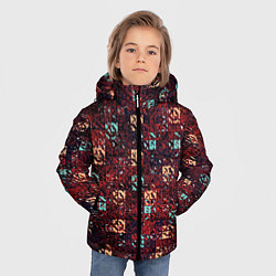 Куртка зимняя для мальчика Тёмный красный текстурированный кубики, цвет: 3D-черный — фото 2