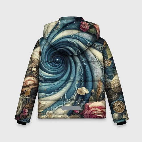 Зимняя куртка для мальчика Джинсовая воронка нитки и цветы - нейросеть / 3D-Черный – фото 2