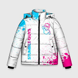 Куртка зимняя для мальчика Stumble Guys neon gradient style вертикально, цвет: 3D-черный