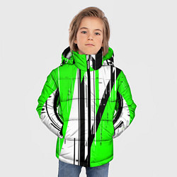 Куртка зимняя для мальчика Black and white vertical stripes on a green backgr, цвет: 3D-черный — фото 2