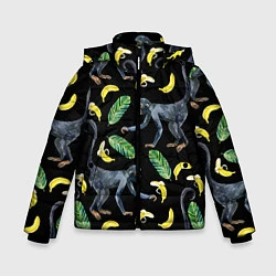 Куртка зимняя для мальчика Обезьянки и бананы, цвет: 3D-черный