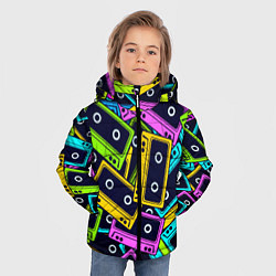 Куртка зимняя для мальчика Неоновые кассеты, цвет: 3D-черный — фото 2