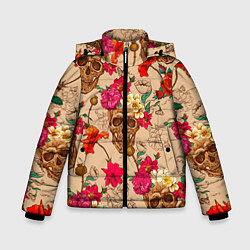 Куртка зимняя для мальчика Черепа в цветах, цвет: 3D-светло-серый