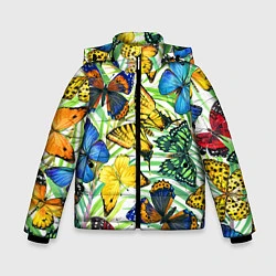 Куртка зимняя для мальчика Тропические бабочки, цвет: 3D-черный