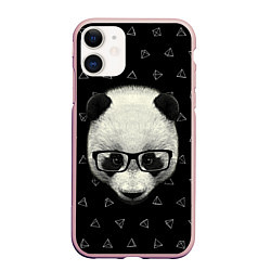 Чехол iPhone 11 матовый Умная панда, цвет: 3D-светло-розовый