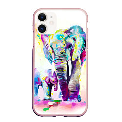 Чехол iPhone 11 матовый Акварельные слоны, цвет: 3D-светло-розовый