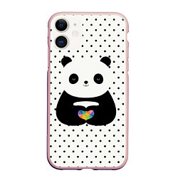 Чехол iPhone 11 матовый Любовь панды, цвет: 3D-светло-розовый