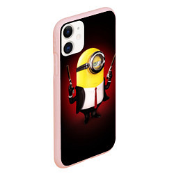 Чехол iPhone 11 матовый Minion Hitman, цвет: 3D-светло-розовый — фото 2