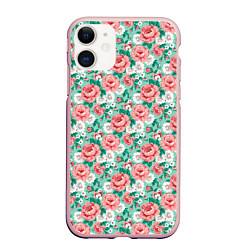 Чехол iPhone 11 матовый Розы, цвет: 3D-светло-розовый