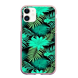 Чехол iPhone 11 матовый Tropical pattern, цвет: 3D-светло-розовый