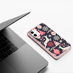 Чехол iPhone 11 матовый Зимние фантазии, цвет: 3D-светло-розовый — фото 2