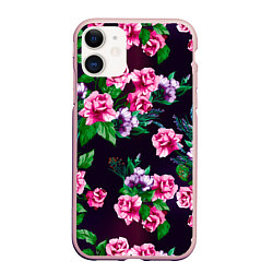 Чехол iPhone 11 матовый Розы во тьме, цвет: 3D-светло-розовый