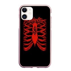 Чехол iPhone 11 матовый Slipknot Skeleton, цвет: 3D-светло-розовый