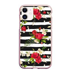Чехол iPhone 11 матовый Розы и орхидеи, цвет: 3D-светло-розовый