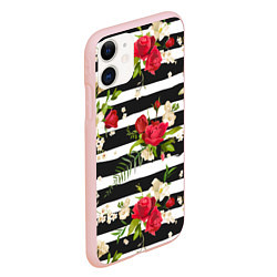 Чехол iPhone 11 матовый Розы и орхидеи, цвет: 3D-светло-розовый — фото 2