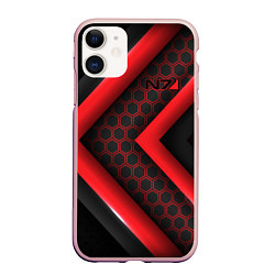 Чехол iPhone 11 матовый Mass Effect N7, цвет: 3D-светло-розовый