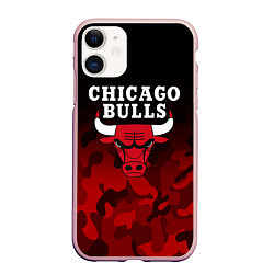 Чехол iPhone 11 матовый CHICAGO BULLS, цвет: 3D-светло-розовый