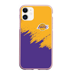 Чехол iPhone 11 матовый LA LAKERS, цвет: 3D-светло-розовый