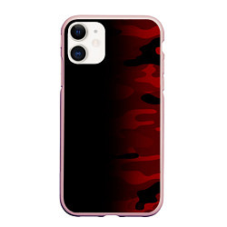 Чехол iPhone 11 матовый RED BLACK MILITARY CAMO, цвет: 3D-светло-розовый