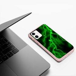 Чехол iPhone 11 матовый МОЛНИЯ GREEN NEON, цвет: 3D-светло-розовый — фото 2