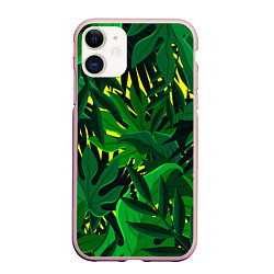 Чехол iPhone 11 матовый В джунглях, цвет: 3D-светло-розовый