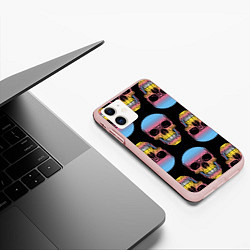 Чехол iPhone 11 матовый Neon skull!, цвет: 3D-светло-розовый — фото 2