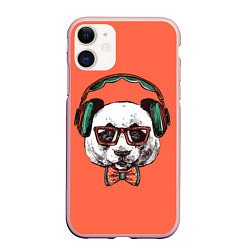 Чехол iPhone 11 матовый Панда-меломан, цвет: 3D-светло-розовый