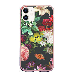 Чехол iPhone 11 матовый Цветы, цвет: 3D-светло-розовый