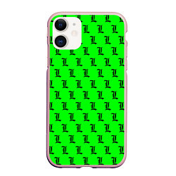 Чехол iPhone 11 матовый Эл паттерн зеленый, цвет: 3D-светло-розовый