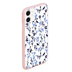 Чехол iPhone 11 матовый Цветы и птицы, цвет: 3D-светло-розовый — фото 2