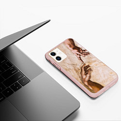 Чехол iPhone 11 матовый Микеланджело сотворение Адама, цвет: 3D-светло-розовый — фото 2