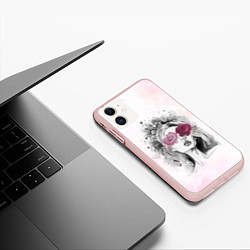 Чехол iPhone 11 матовый Девушка цветы акварель, цвет: 3D-светло-розовый — фото 2
