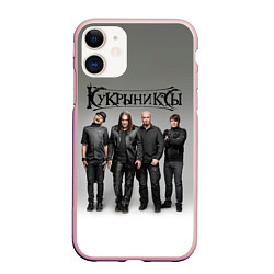 Чехол iPhone 11 матовый Кукрыниксы рок группа, цвет: 3D-светло-розовый