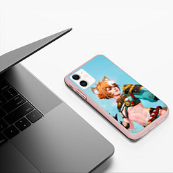 Чехол iPhone 11 матовый Горо Genshin Impact, цвет: 3D-светло-розовый — фото 2